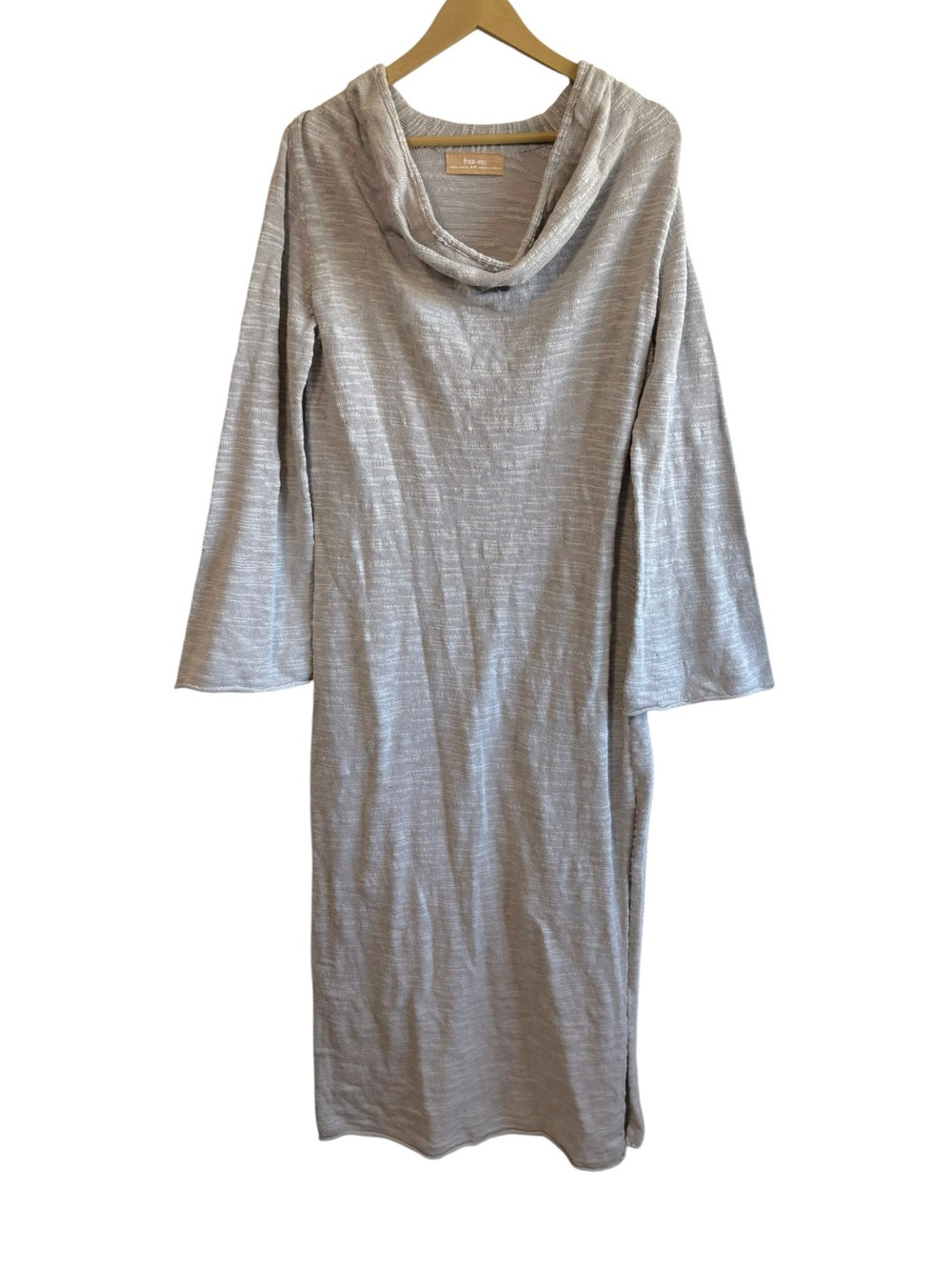 Free People Free-est Sz Medium Gray Linen Blend Cowl Neck Long Sleeve Maxi Dress